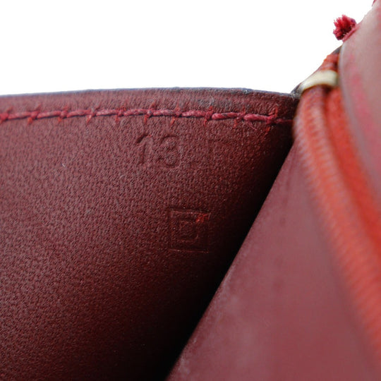 HERMES Long Wallet Purse Calfskin wine-red Bean Women Used Authentic