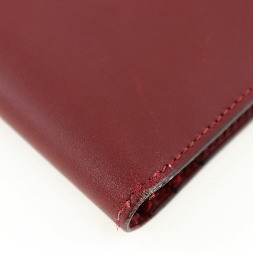 HERMES Long Wallet Purse Calfskin wine-red Bean Women Used Authentic