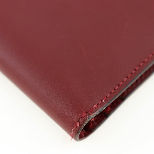 HERMES Long Wallet Purse Calfskin wine-red Bean Women Used Authentic