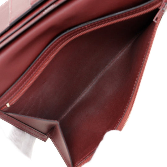HERMES Long Wallet Purse Calfskin wine-red Bean Women Used Authentic