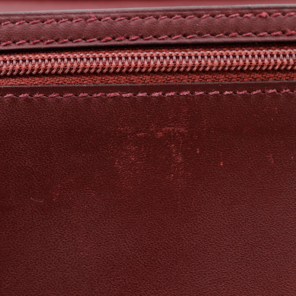 HERMES Long Wallet Purse Calfskin wine-red Bean Women Used Authentic