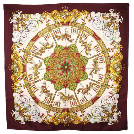 HERMES scarf silk wine-red LUNA PARK amusement park Carre90 Women Used Authentic