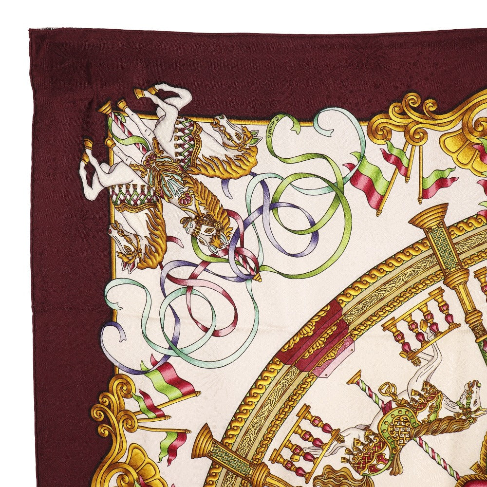 HERMES scarf silk wine-red LUNA PARK amusement park Carre90 Women Used Authentic
