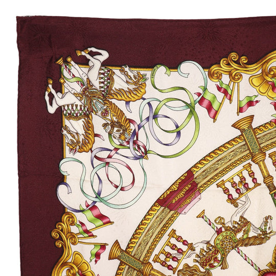 HERMES scarf silk wine-red LUNA PARK amusement park Carre90 Women Used Authentic
