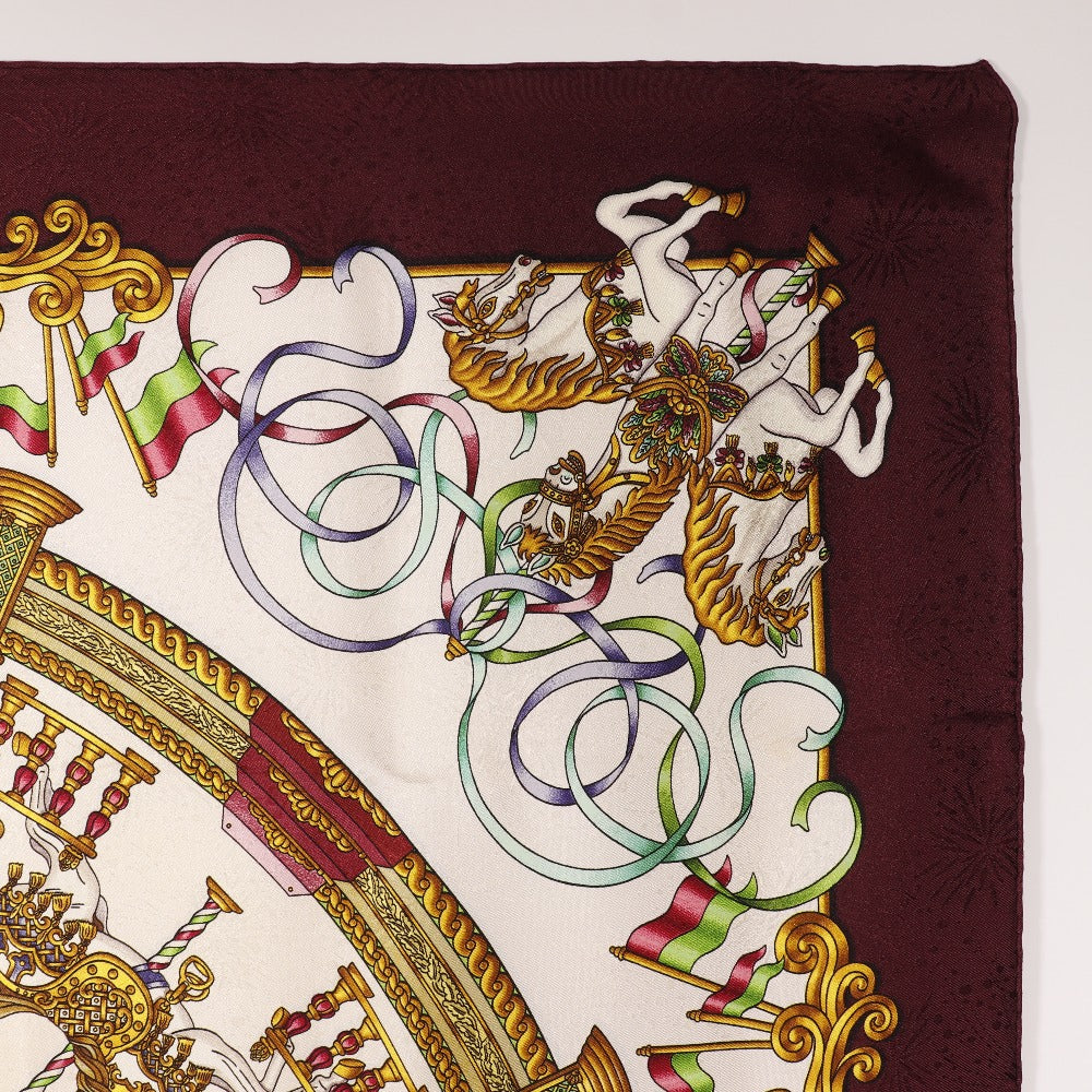 HERMES scarf silk wine-red LUNA PARK amusement park Carre90 Women Used Authentic