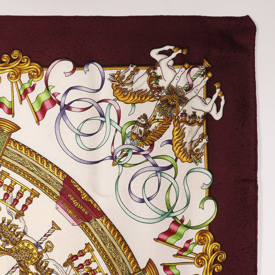 HERMES scarf silk wine-red LUNA PARK amusement park Carre90 Women Used Authentic