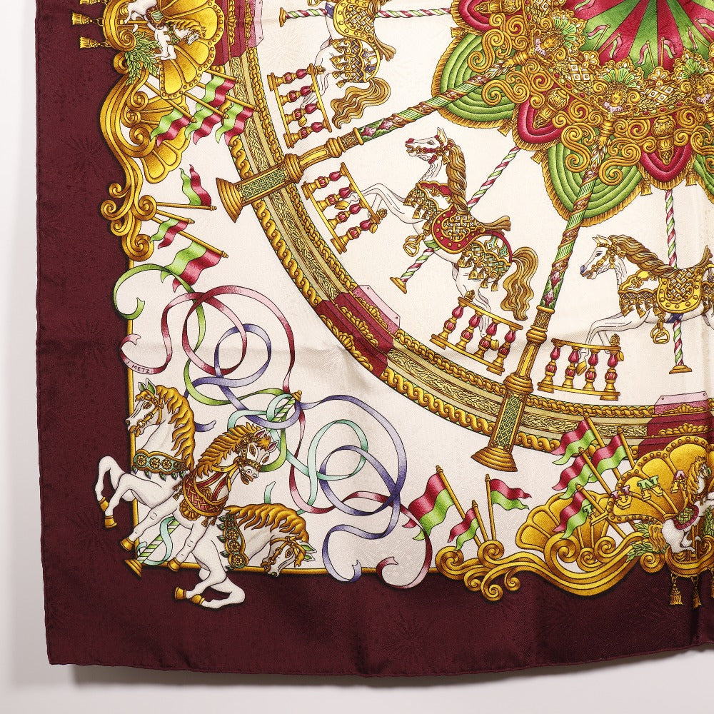 HERMES scarf silk wine-red LUNA PARK amusement park Carre90 Women Used Authentic