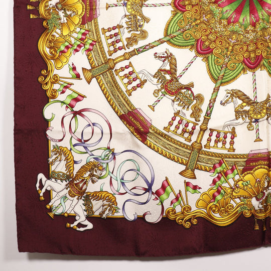 HERMES scarf silk wine-red LUNA PARK amusement park Carre90 Women Used Authentic