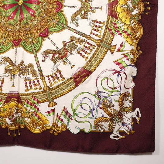 HERMES scarf silk wine-red LUNA PARK amusement park Carre90 Women Used Authentic