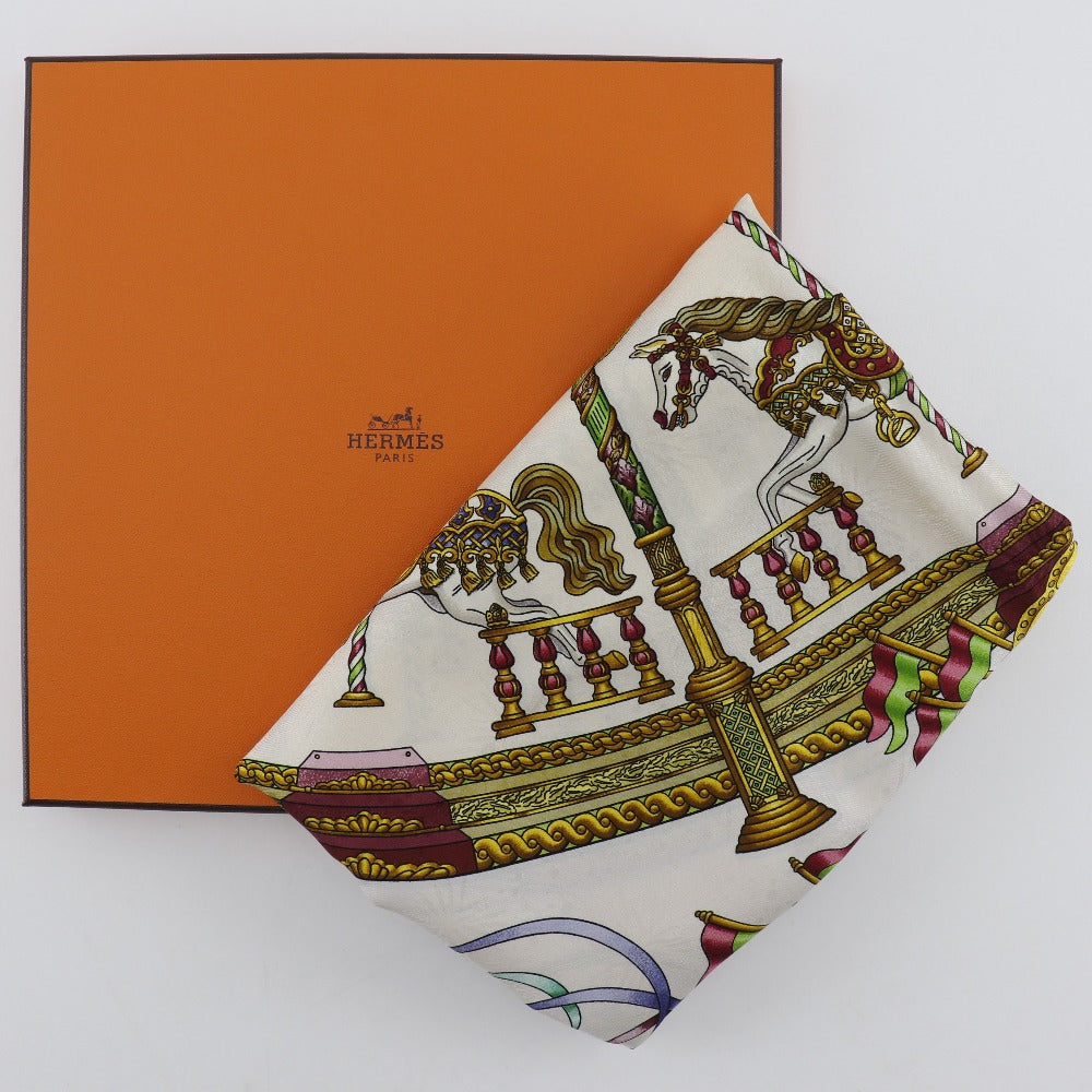 HERMES scarf silk wine-red LUNA PARK amusement park Carre90 Women Used Authentic