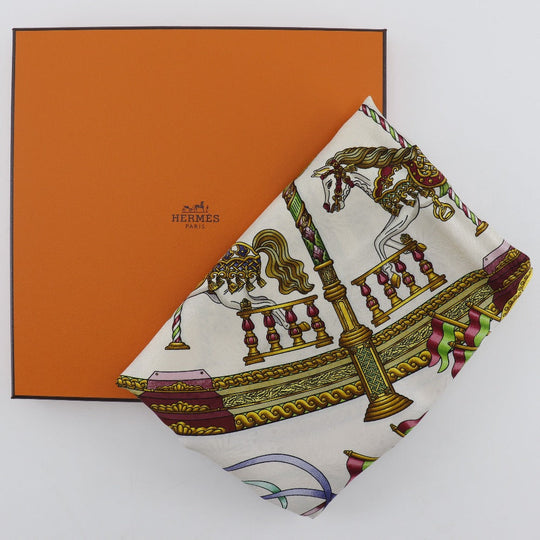 HERMES scarf silk wine-red LUNA PARK amusement park Carre90 Women Used Authentic