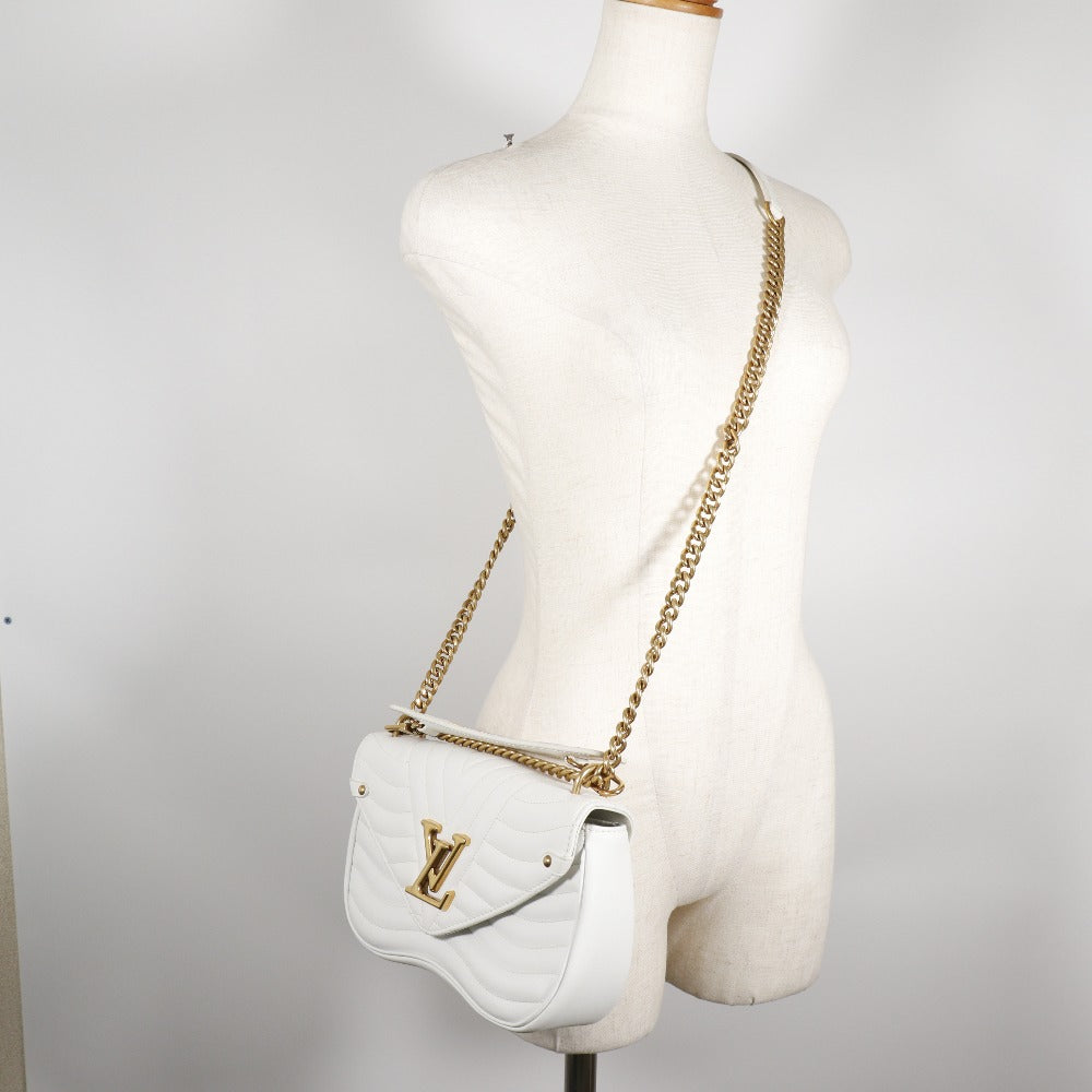 LOUIS VUITTON Shoulder Bag M51945 Calfskin White 2WAY Chain bag New Wave MM Women Used Authentic