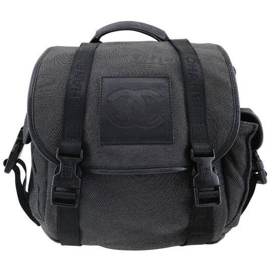 CHANEL Backpack canvas Black / Silver COCO Mark Sports line Backpack Women Used Authentic