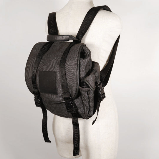 CHANEL Backpack canvas Black / Silver COCO Mark Sports line Backpack Women Used Authentic