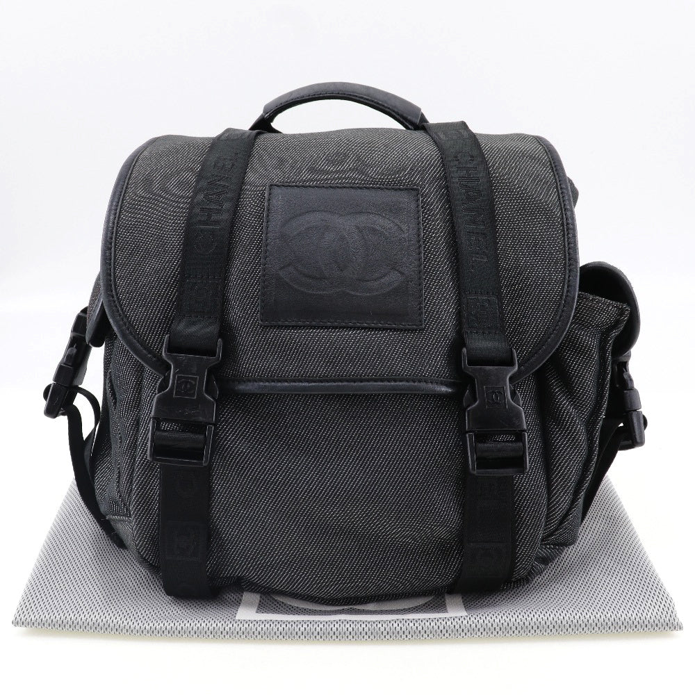 CHANEL Backpack canvas Black / Silver COCO Mark Sports line Backpack Women Used Authentic
