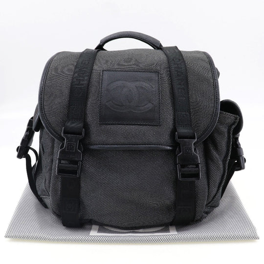 CHANEL Backpack canvas Black / Silver COCO Mark Sports line Backpack Women Used Authentic