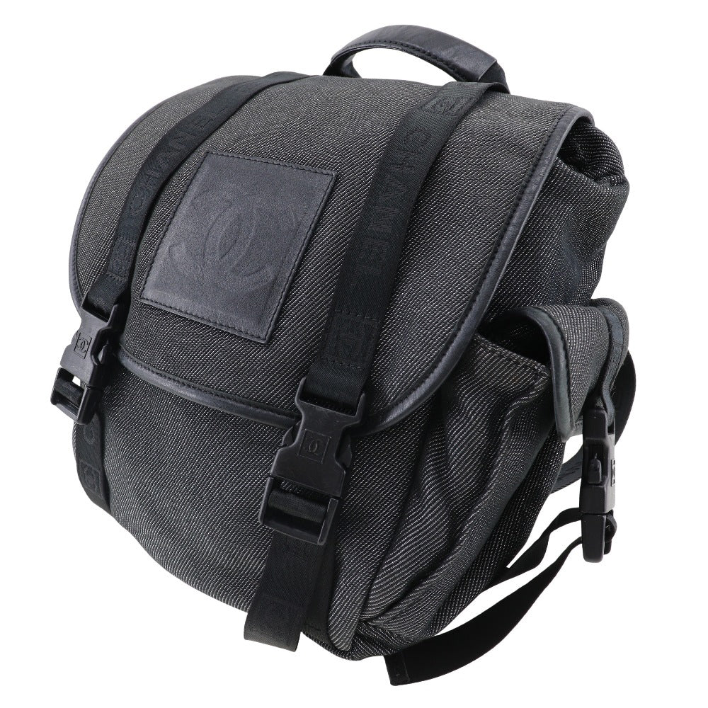 CHANEL Backpack canvas Black / Silver COCO Mark Sports line Backpack Women Used Authentic