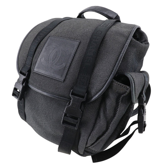 CHANEL Backpack canvas Black / Silver COCO Mark Sports line Backpack Women Used Authentic