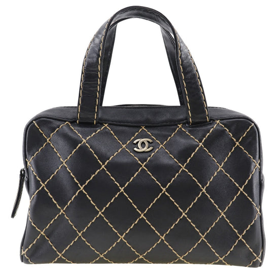 CHANEL Handbag Calfskin black COCO Mark Wild stitch Women Used Authentic