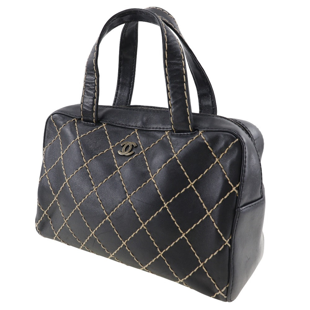 CHANEL Handbag Calfskin black COCO Mark Wild stitch Women Used Authentic