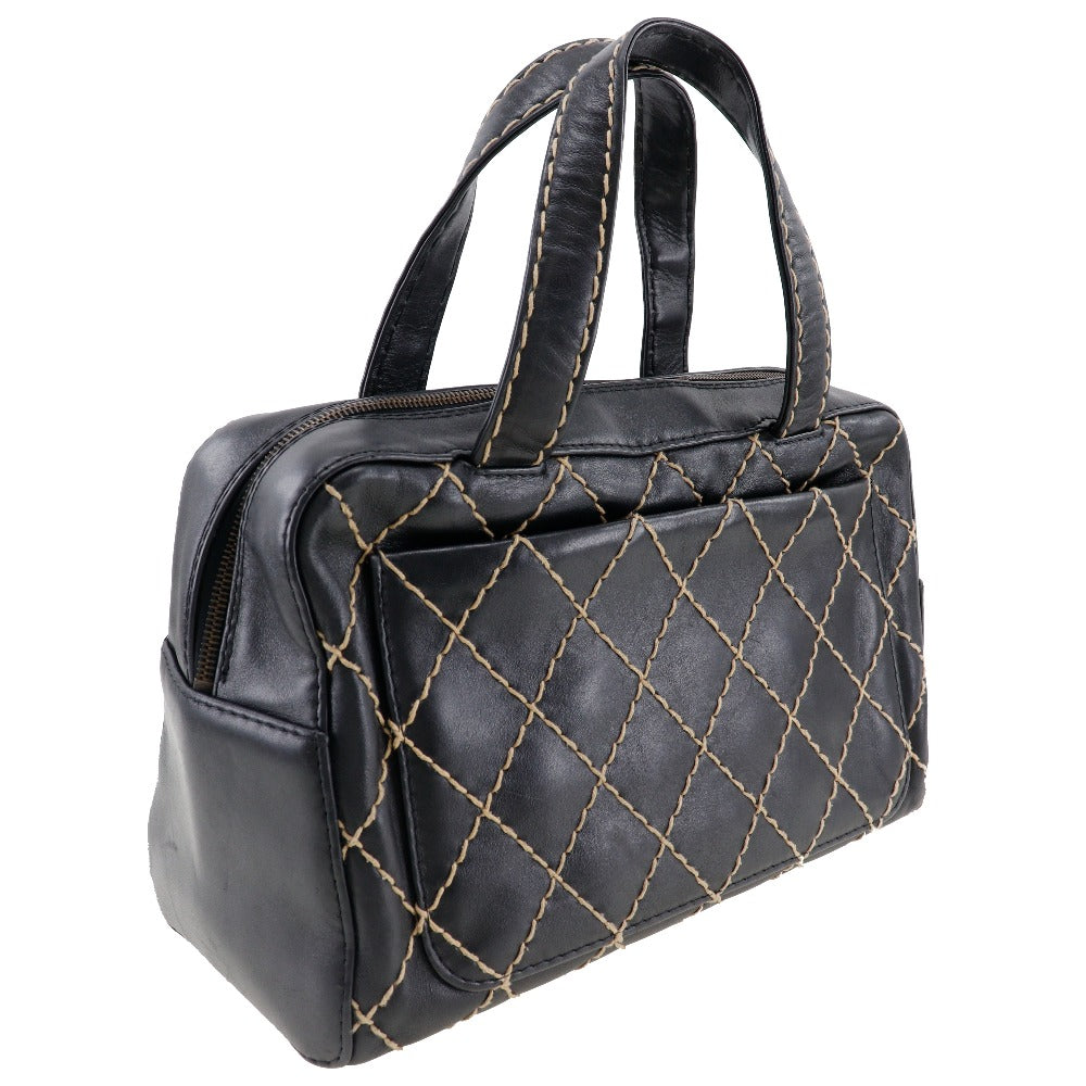 CHANEL Handbag Calfskin black COCO Mark Wild stitch Women Used Authentic