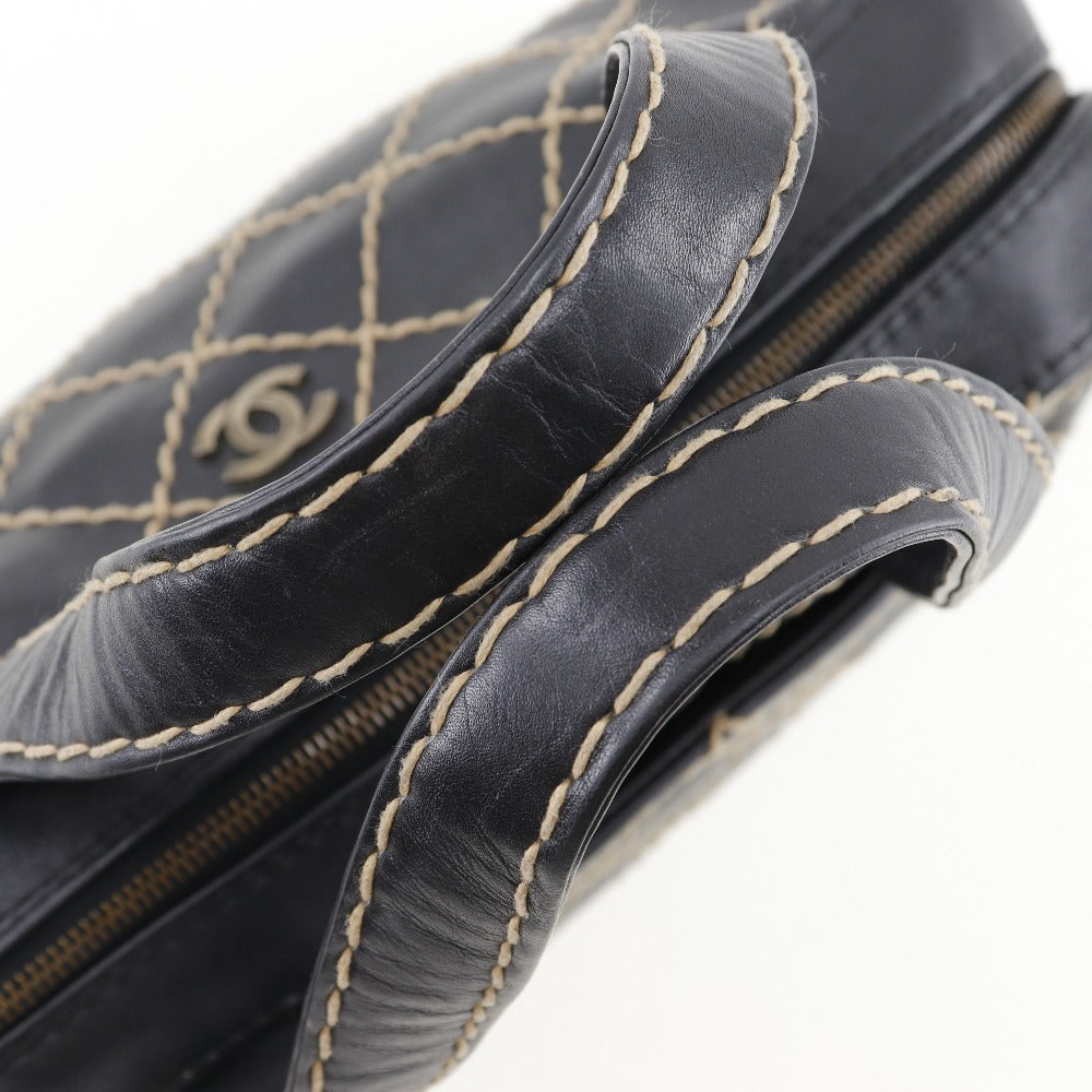 CHANEL Handbag Calfskin black COCO Mark Wild stitch Women Used Authentic