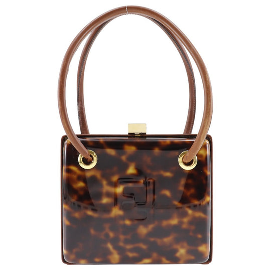FENDI Handbag Plastic, Leather Brown Party bag FF Women Used Authentic