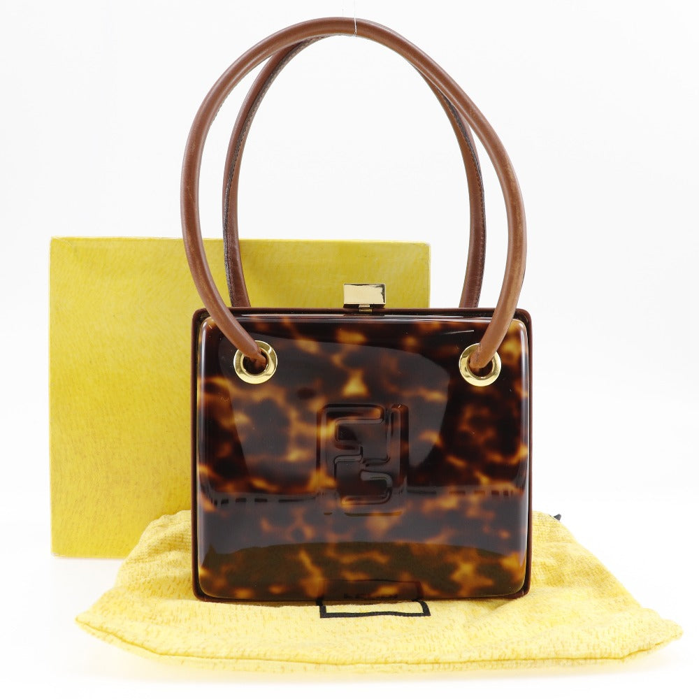 FENDI Handbag Plastic, Leather Brown Party bag FF Women Used Authentic