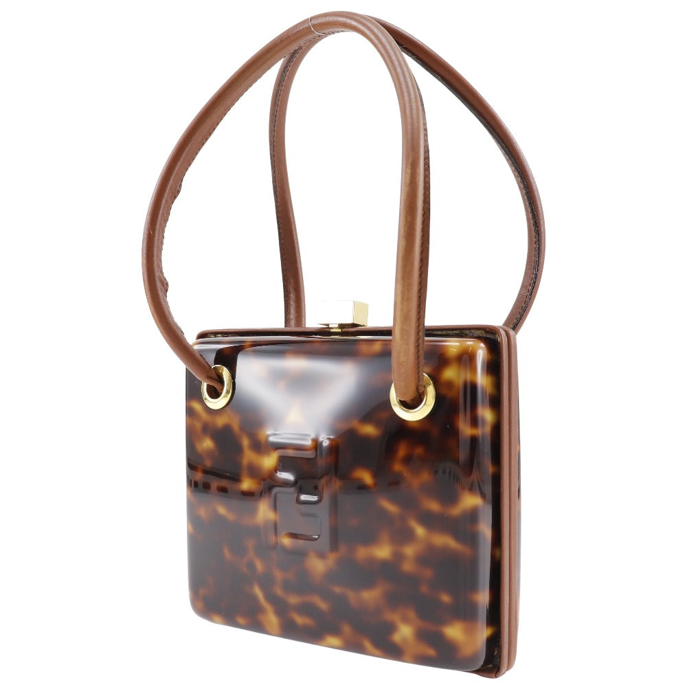 FENDI Handbag Plastic, Leather Brown Party bag FF Women Used Authentic