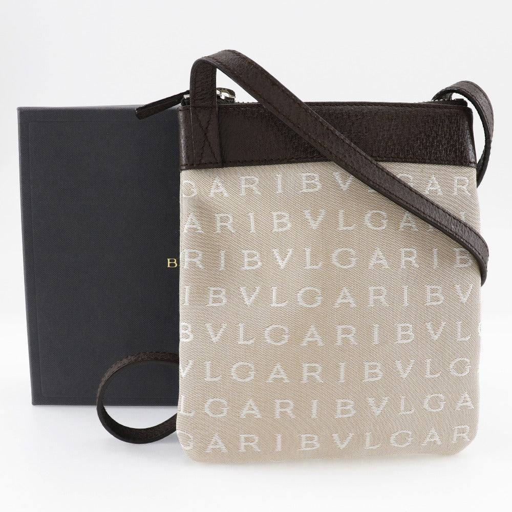 BVLGARI Shoulder Bag Canvas, Leather beige Pochette Logo mania Women(Unisex) Used Authentic