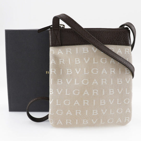BVLGARI Shoulder Bag Canvas, Leather beige Pochette Logo mania Women(Unisex) Used Authentic