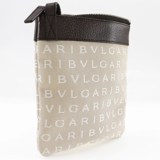 BVLGARI Shoulder Bag Canvas, Leather beige Pochette Logo mania Women(Unisex) Used Authentic