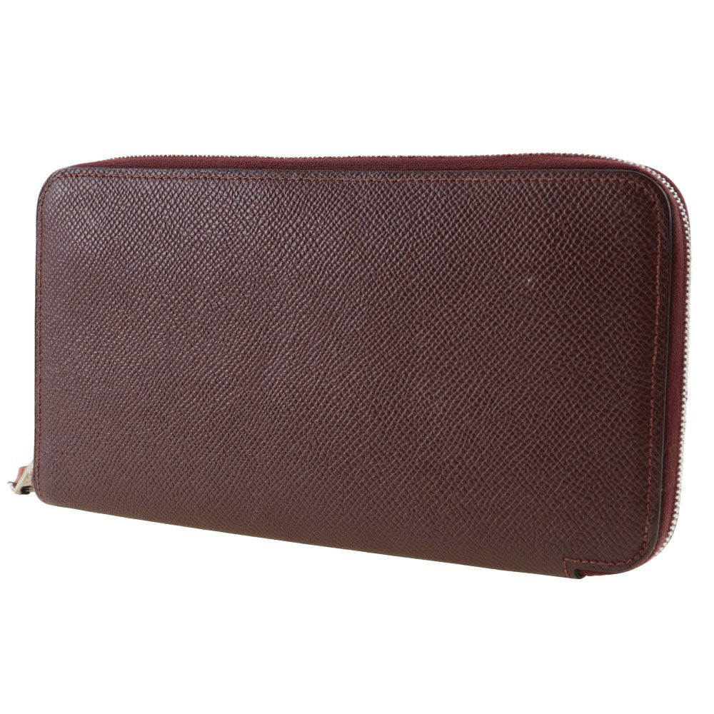 HERMES Long Wallet Purse Epsom Bordeaux Azap Long Silk Inn Women Used Authentic