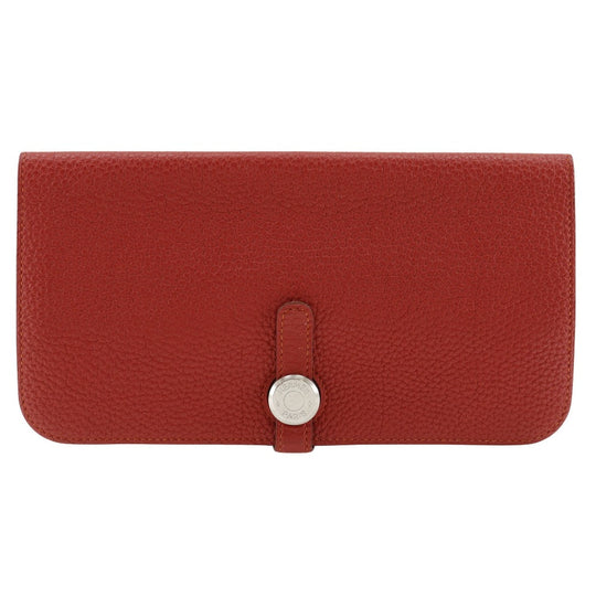 HERMES Long Wallet Purse Togo Red Dogon Long Women Used Authentic