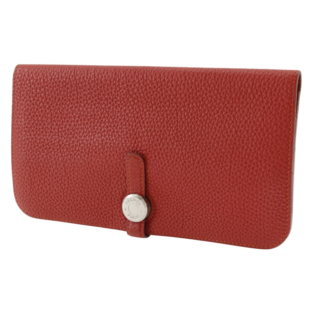 HERMES Long Wallet Purse Togo Red Dogon Long Women Used Authentic