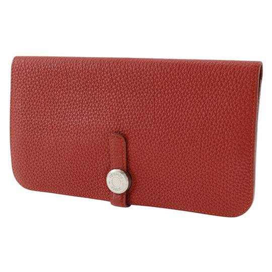 HERMES Long Wallet Purse Togo Red Dogon Long Women Used Authentic