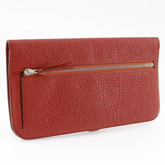 HERMES Long Wallet Purse Togo Red Dogon Long Women Used Authentic