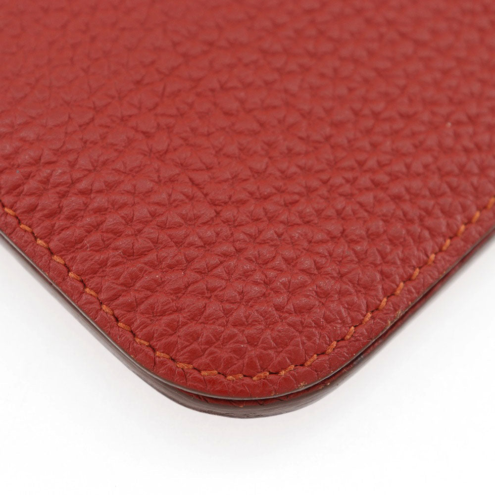 HERMES Long Wallet Purse Togo Red Dogon Long Women Used Authentic