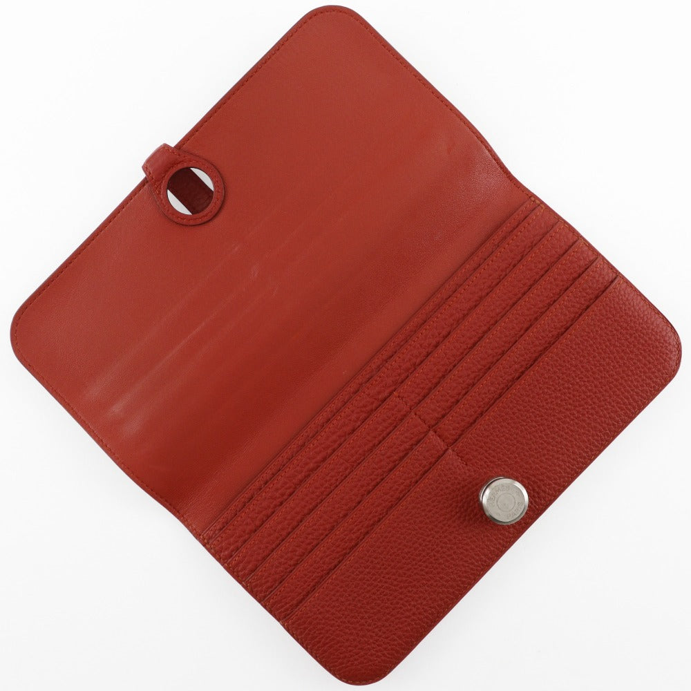 HERMES Long Wallet Purse Togo Red Dogon Long Women Used Authentic
