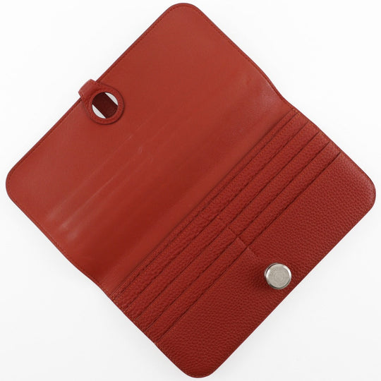 HERMES Long Wallet Purse Togo Red Dogon Long Women Used Authentic