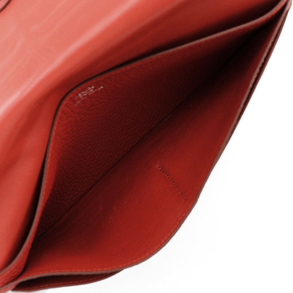 HERMES Long Wallet Purse Togo Red Dogon Long Women Used Authentic