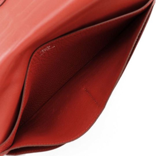 HERMES Long Wallet Purse Togo Red Dogon Long Women Used Authentic