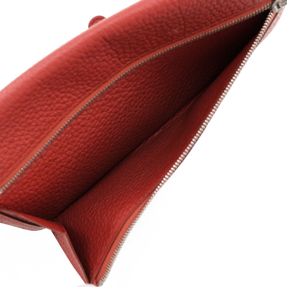 HERMES Long Wallet Purse Togo Red Dogon Long Women Used Authentic