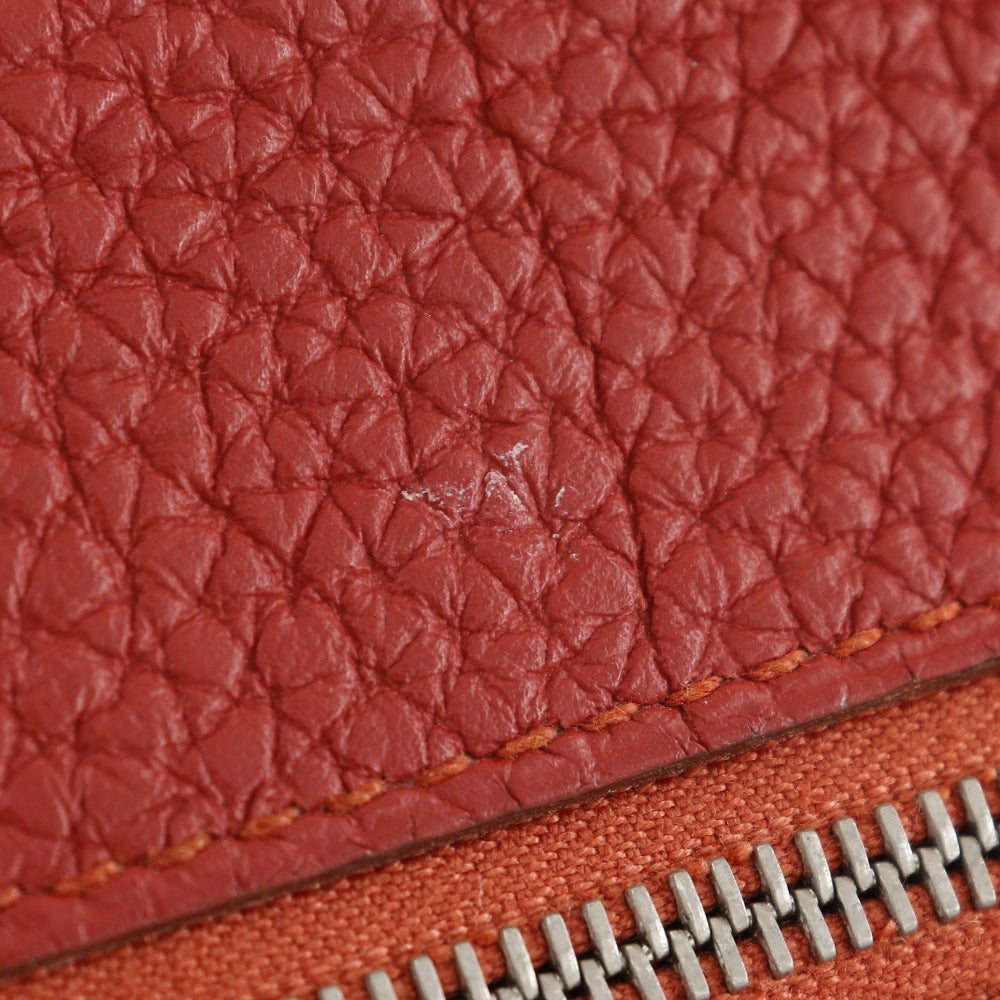 HERMES Long Wallet Purse Togo Red Dogon Long Women Used Authentic