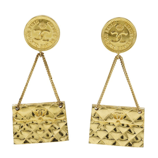 CHANEL Earring Plated Gold gold Matelasse motif COCO Mark Women Used Authentic