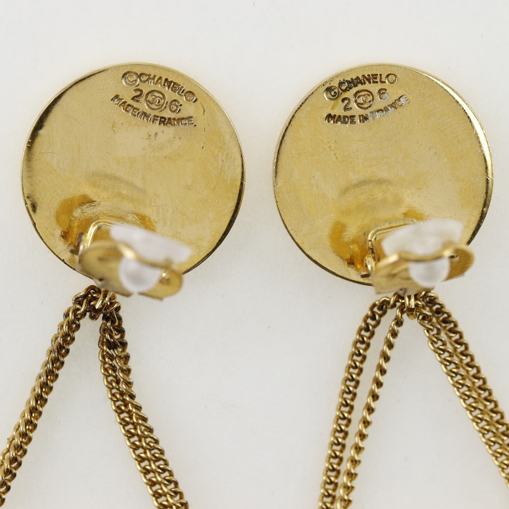 CHANEL Earring Plated Gold gold Matelasse motif COCO Mark Women Used Authentic
