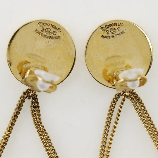 CHANEL Earring Plated Gold gold Matelasse motif COCO Mark Women Used Authentic