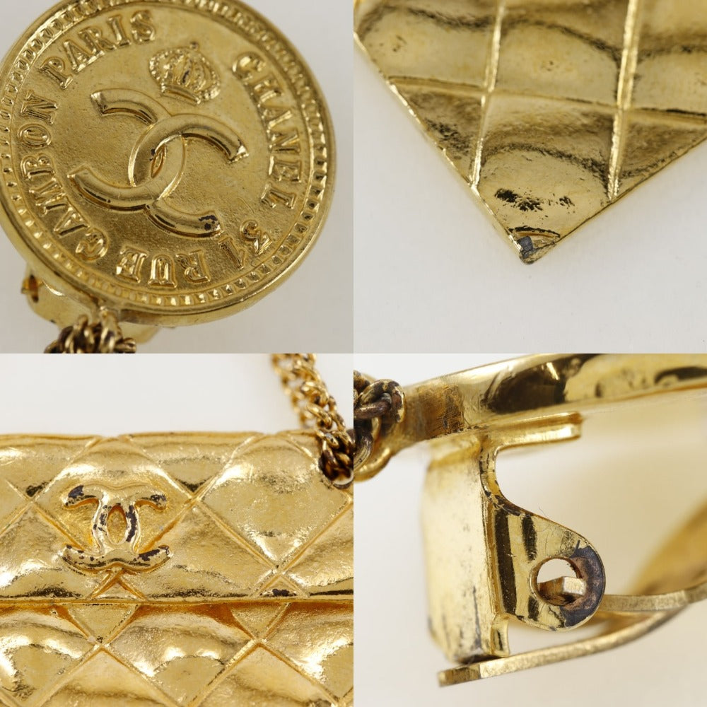 CHANEL Earring Plated Gold gold Matelasse motif COCO Mark Women Used Authentic
