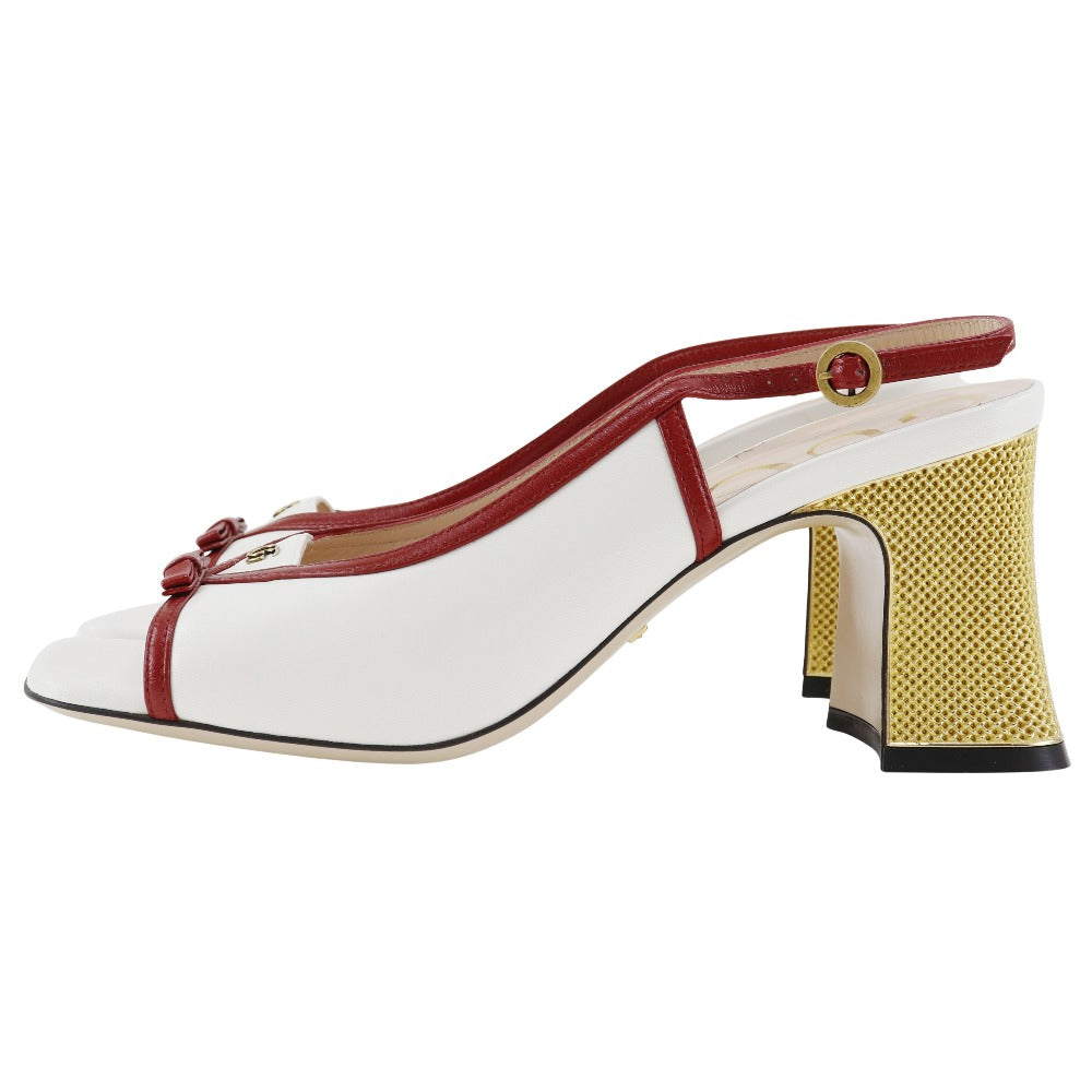 GUCCI Sandals 601553 leather White / red GG ribbon Women 37 Used Authentic