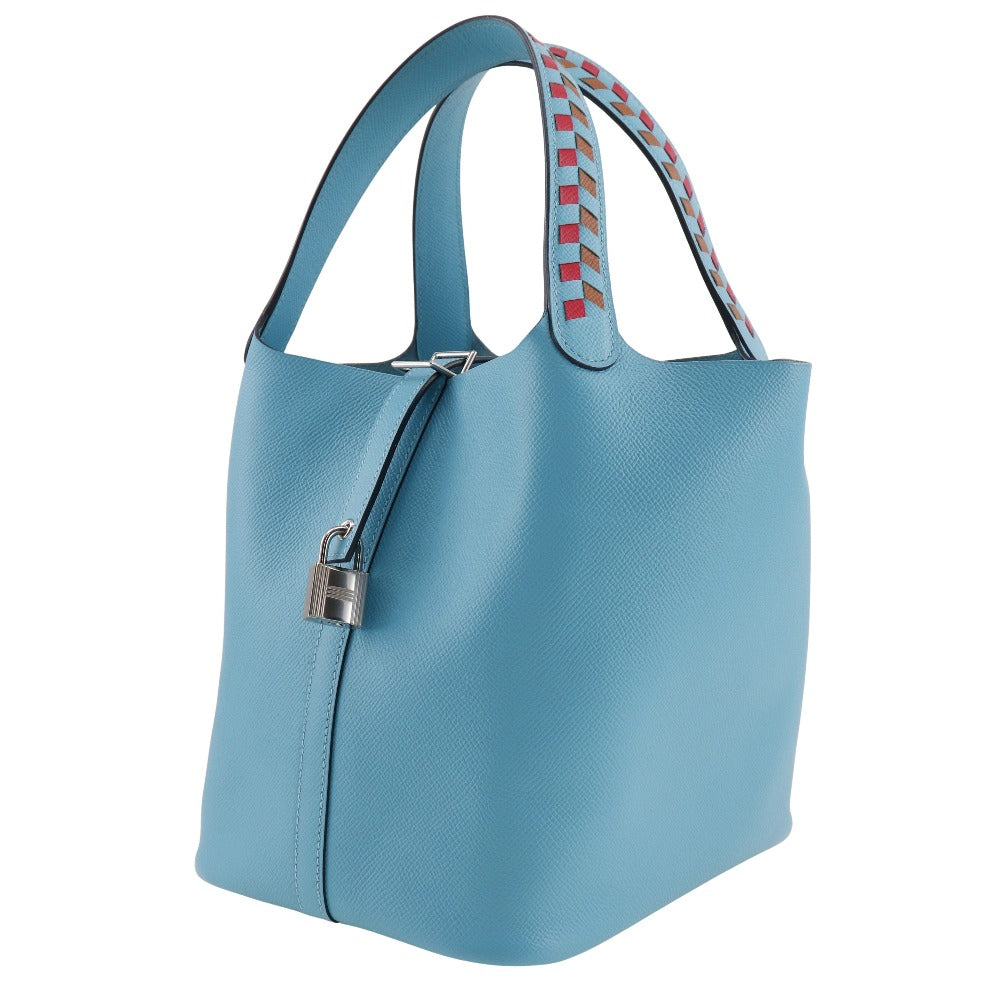 HERMES Handbag Epsom light blue Tresage Pico Tan Lock MM Women Used Authentic